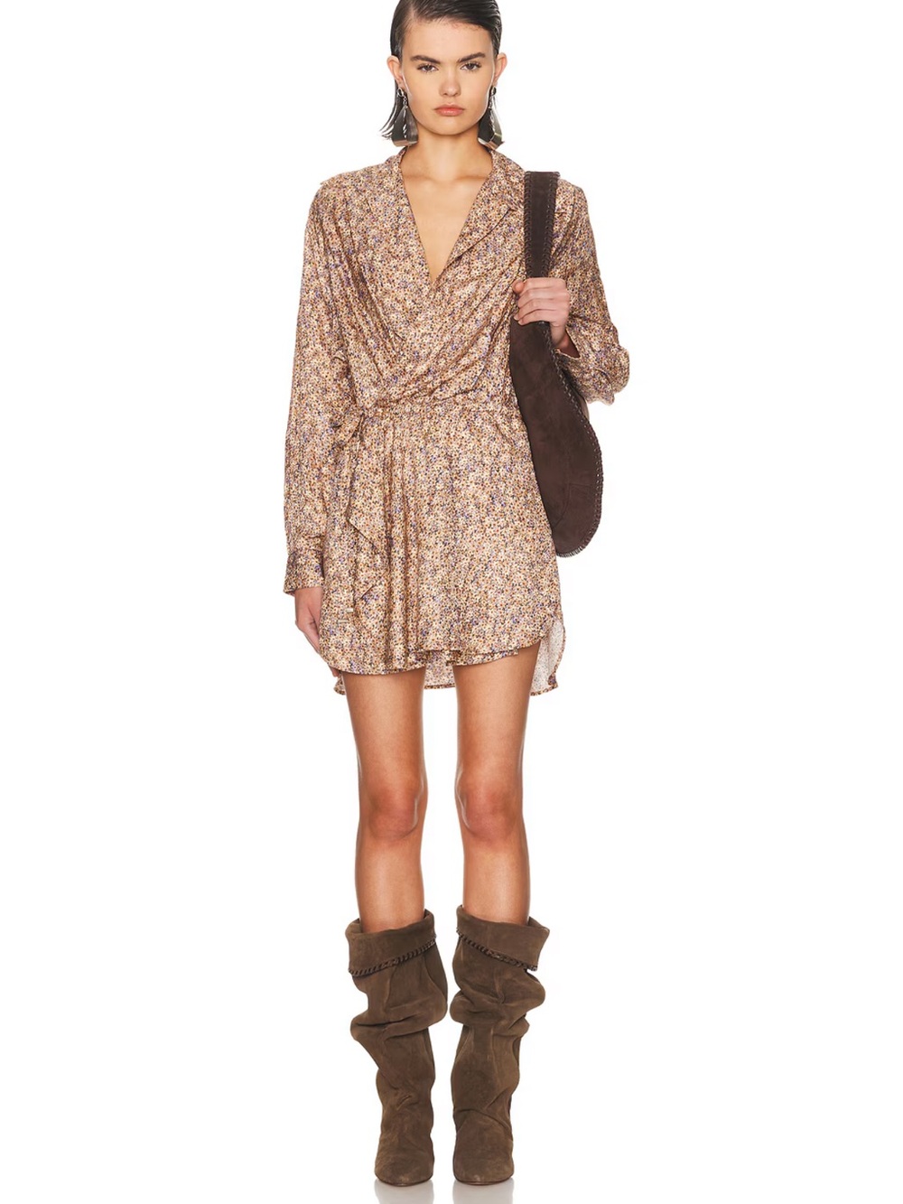 Isabel Marant Harmony floral print satin-jacquard wrap mini shirt dress